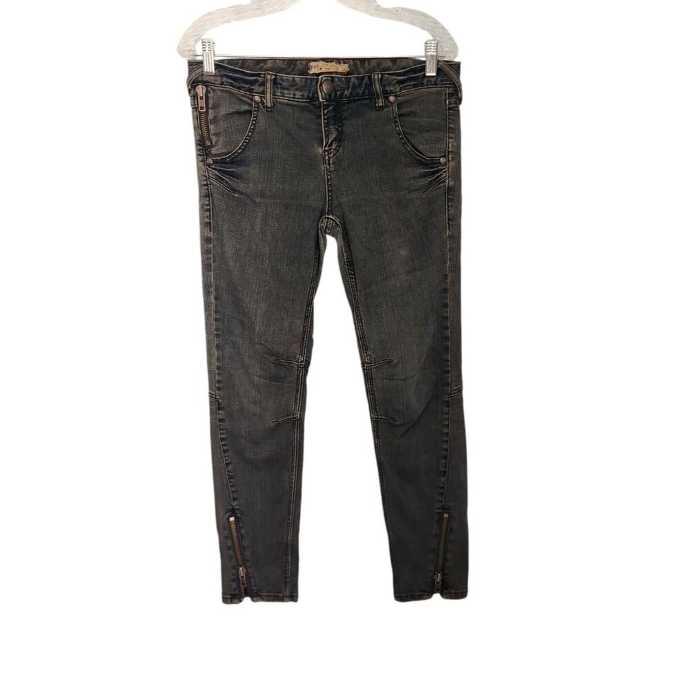 Free People Jeans Blue Denim Stretch Ankle Zip Slim Fit Women's Sz 29x28 EUC